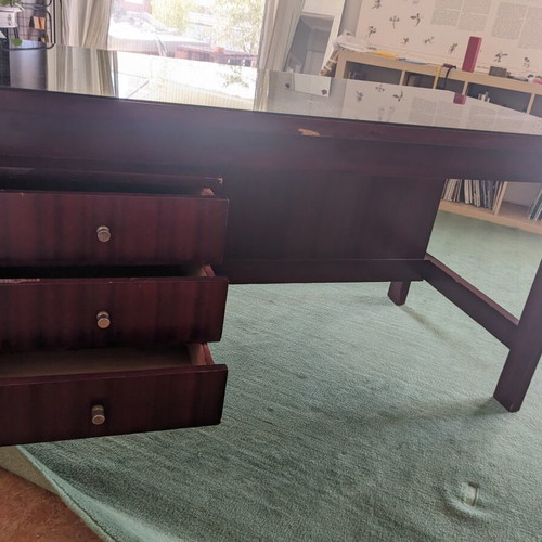 Desk made of solid wood with drawers and glass like new