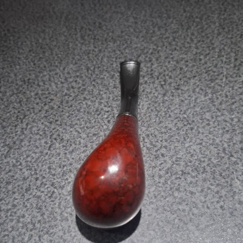 Bent Tobacco Pipe with Red Briar Finish and Metal Rim