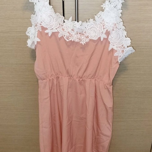 Coral dress with white floral design, size Large, new