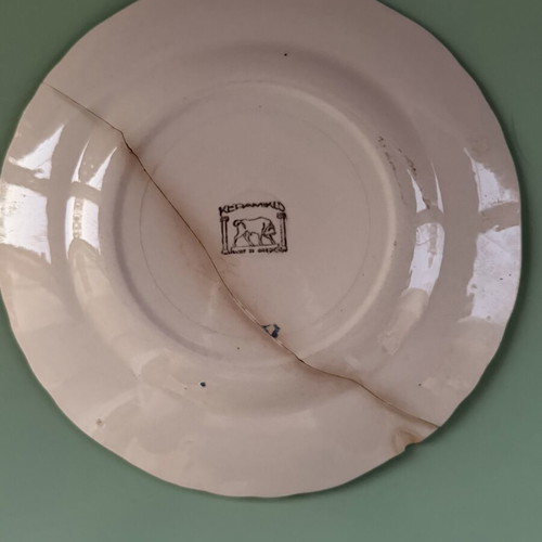 Vintage ceramic plate used, diameter 23cm, repaired
