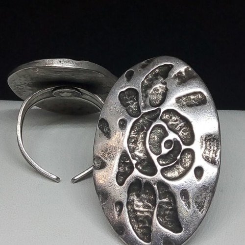 Handmade statement ring new, brutalist oval embossed silver