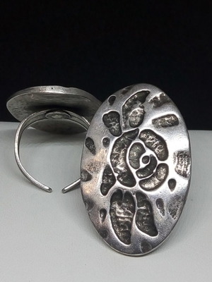 Handmade statement ring new, brutalist oval embossed silver
