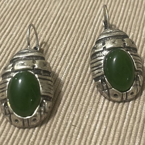 Earrings boho style with green mineral stone, like new