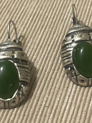 Earrings boho style with green mineral stone, like new