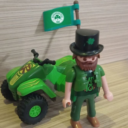 Playmobil fan of Panathinaikos on quadbike like new with team flag