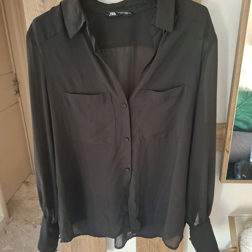 Zara transparent shirt with chest pockets like new, black, size S