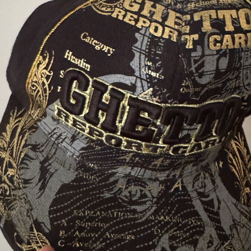 Ghetto Report Card Fullcap Hat like new, black and gold, size S