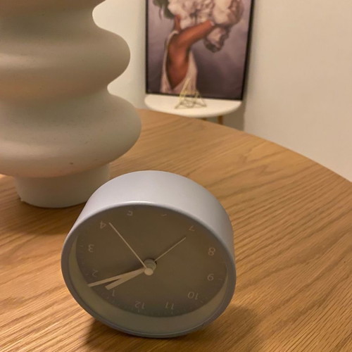 Table clock gray with alarm used, analog
