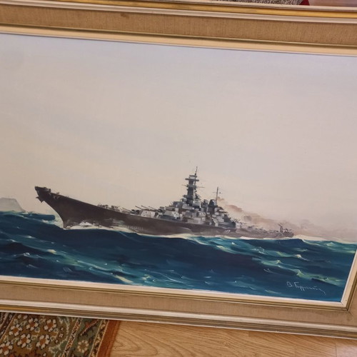 Oil Painting Germenis Vas. The American Battleship Missouri 1962