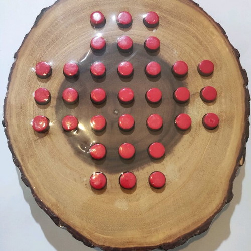 Wooden Peg Solitaire strategy game new on wood trunk board