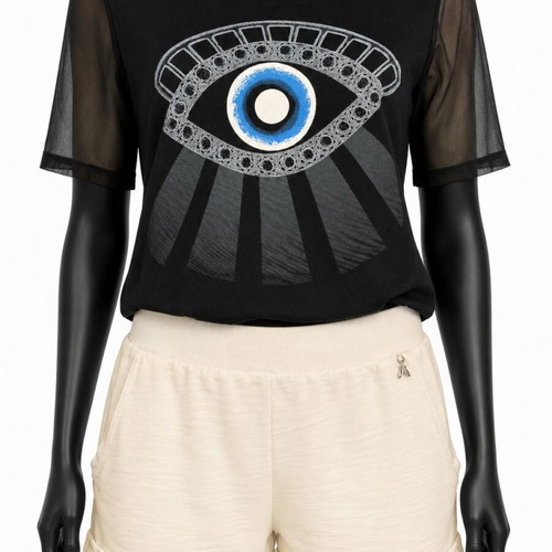 Sandro Paris Eye Big Logo Blouse size S like new, black