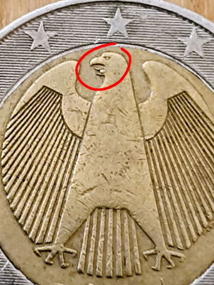 German 2 Euro 2002 coin with error