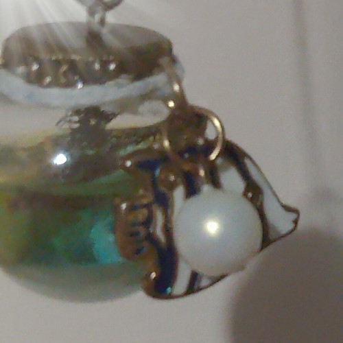 Handmade aquarium ball necklace with pearl and fish