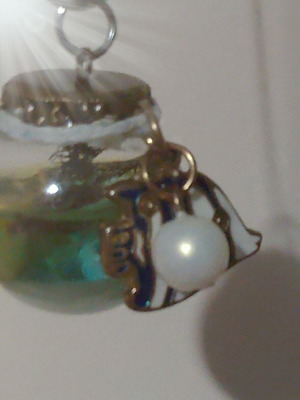 Handmade aquarium ball necklace with pearl and fish