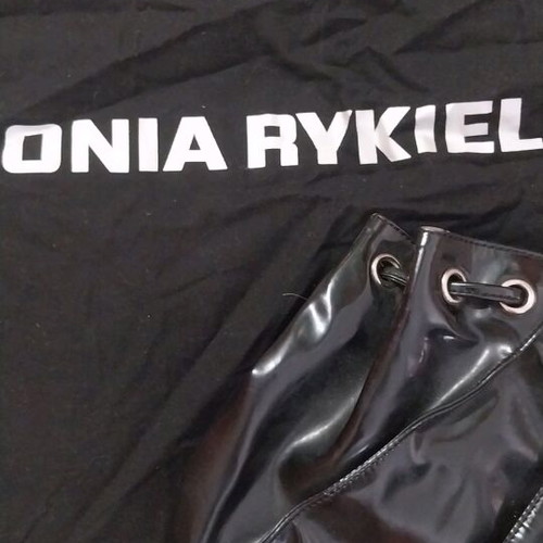 Sonia Rykiel vintage shoulder bag used, shiny faux leather black
