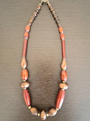 Ethnic Handmade Rosewood Necklace with Metal Clasp and Leather Cord like new