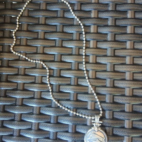 Vintage silver pendant with chain, double-sided, dolphins, 50cm chain