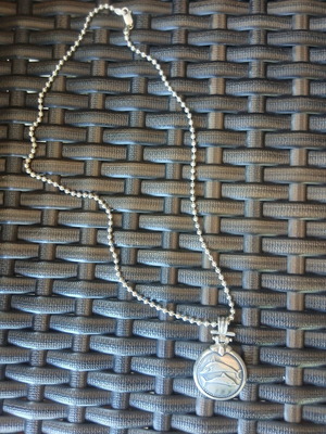 Vintage silver pendant with chain, double-sided, dolphins, 50cm chain