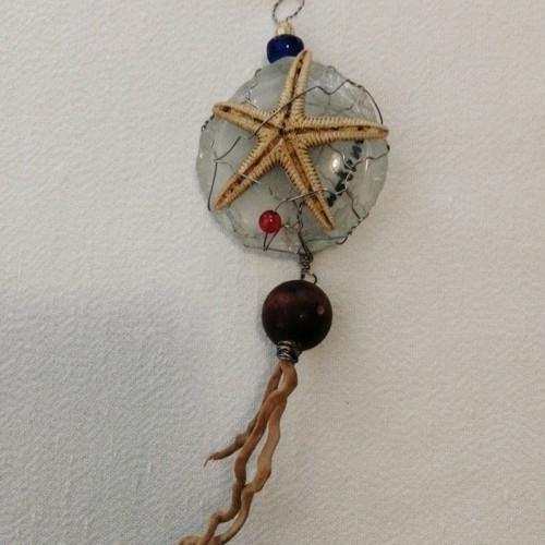 Art micro sculpture used with glass, wood, beads, starfish