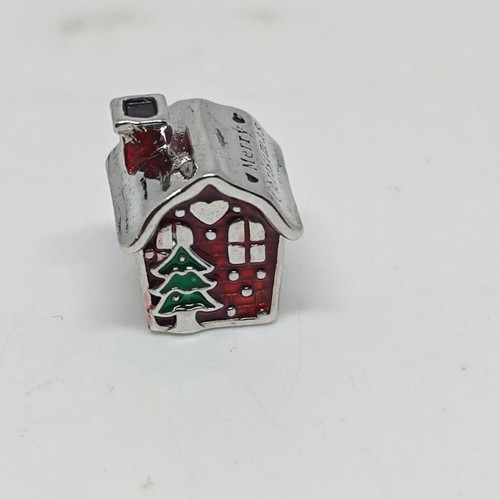 Christmas silver charm house with enamel, like new