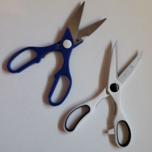 Kitchen scissors like new, set of two, blue and white