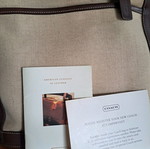 Coach leather shoulder bag with fabric, like new, beige and brown