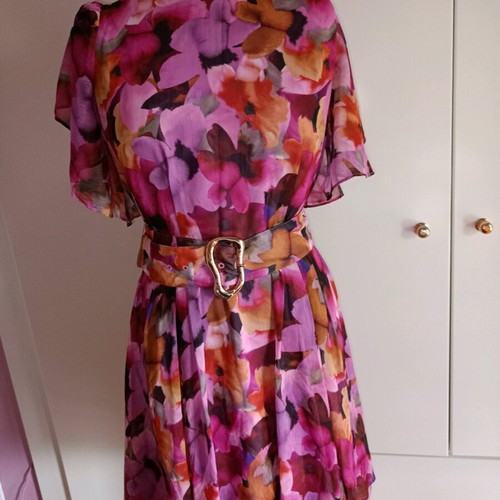 Portmans Floral Cocktail Dress, Pink and Purple, Size M