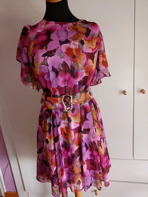 Portmans Floral Cocktail Dress, Pink and Purple, Size M