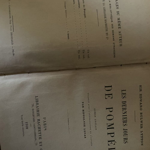 Les Derniers Jours De Pompei by Sir Edward Bulwer Lytton used, French edition 1908