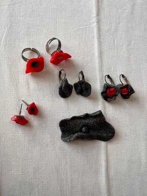 Fimo jewelry set with earrings, rings and brooch new