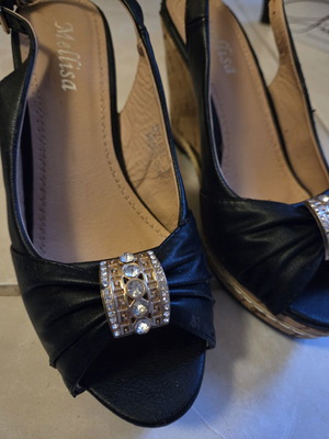 Melissa black platform sandals like new with gold buckle