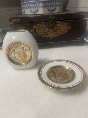 Chokin Art πιάτο και βάζο 24kt χρυσό, Σαν καινούργιο, Ιαπωνία
