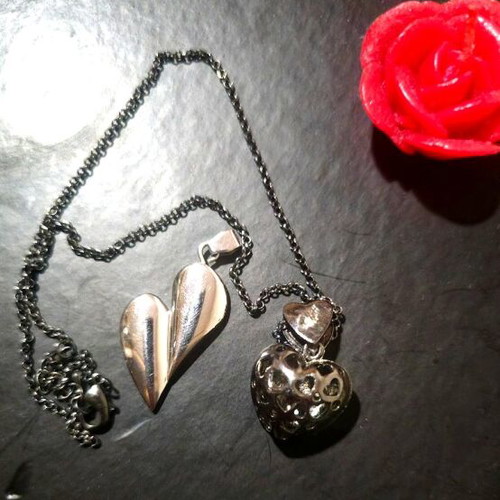 Heart Necklaces Set of 2 like new, black and silver