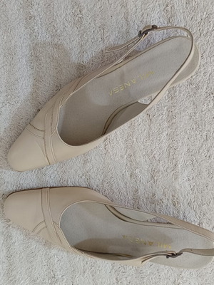 Milaneza beige slingback sandals with adjustable ankle strap