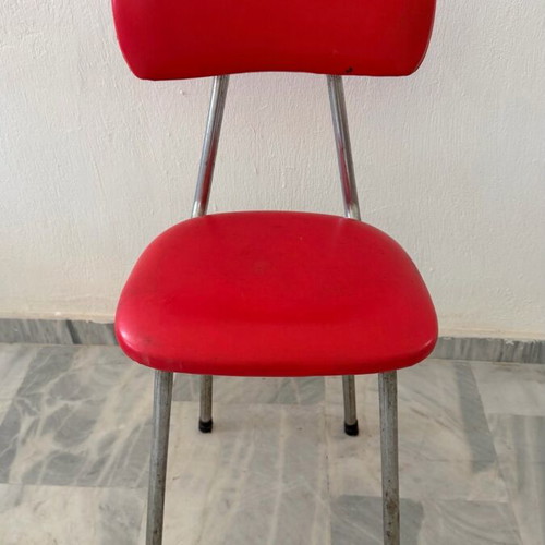 Vintage retro chairs set of 3 with red leather seats refurbished
