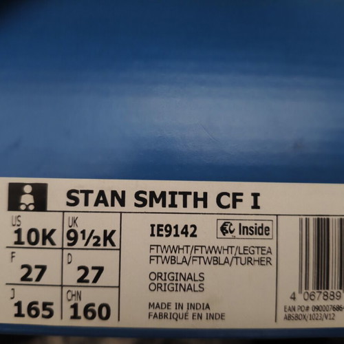 Adidas Stan Smith CF I Kids Sneakers Size 27 Like New White Green