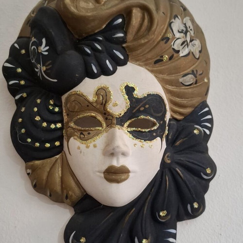 Vintage Venetian Wall Mask handmade, plaster, like new, 26cm