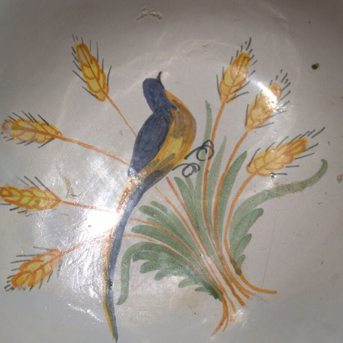 French Faience Barber's Bowl 18th Century used, hand-painted
