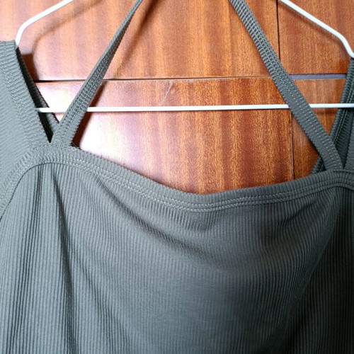 Crop top new khaki color with strap, size XS