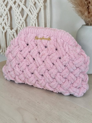 Puffy bag 20x30cm, light dusty apple pink, handmade cross weave