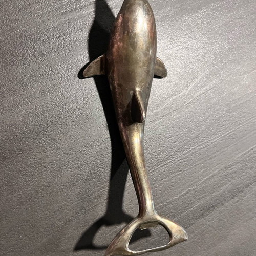 Silver-plated dolphin-shaped bottle opener used vintage