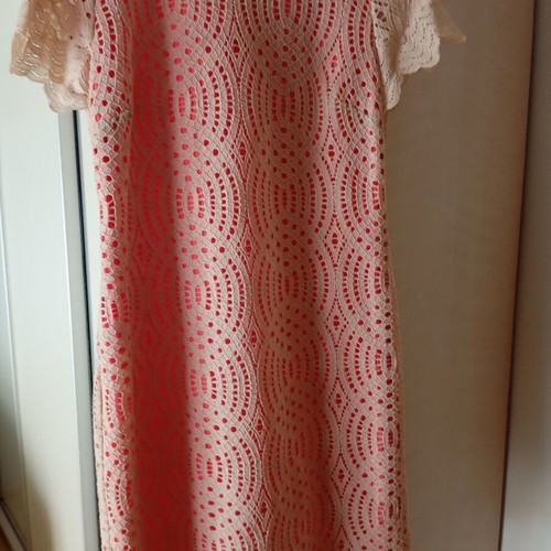 Lace dress with lining, short sleeve, size XL, beige