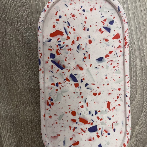 Handmade tray and coasters set with terrazzo mosaic effect, like new