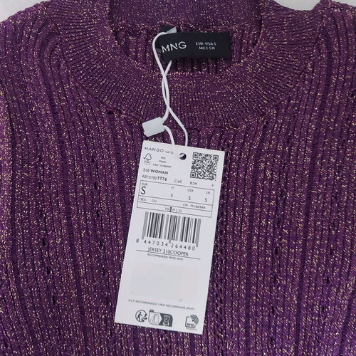 Mango top new with gold thread, size small, eggplant color