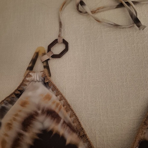 SugarFree bikini top used, size small, brown shades with embroidery