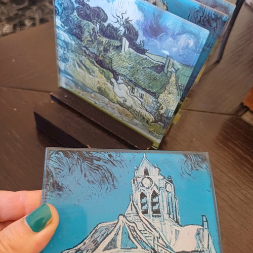 Set of 4 Vincent van Gogh Glass Coasters with Wooden Base – Collectible Art Coasters