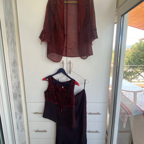 Vintage Y2K suit set burgundy skirt top jacket like new