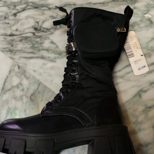 Celestino military style black boots new with chunky sole and side pouch