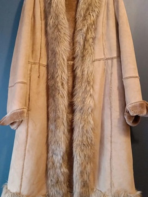 Sofia suede long coat with fur trim, size L