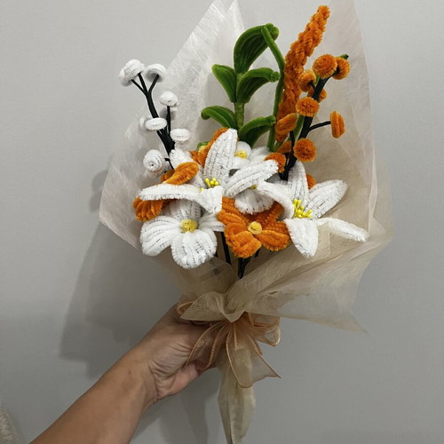 Bouquet with Various Pipe Cleaner Flowers, New